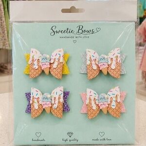 Sweetie Bows 4Pc Kids‎ Ice Cream Glitter Hair Bow Set Alligator Clips Handmade